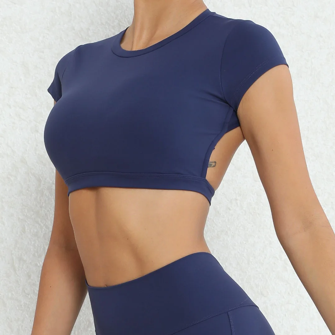 Customized Gym Workout Women Top Shirts Quick Drying Active wear Nylon Short Sleeve Crop Top Gym Fitness Women Yoga Crop Top supplier