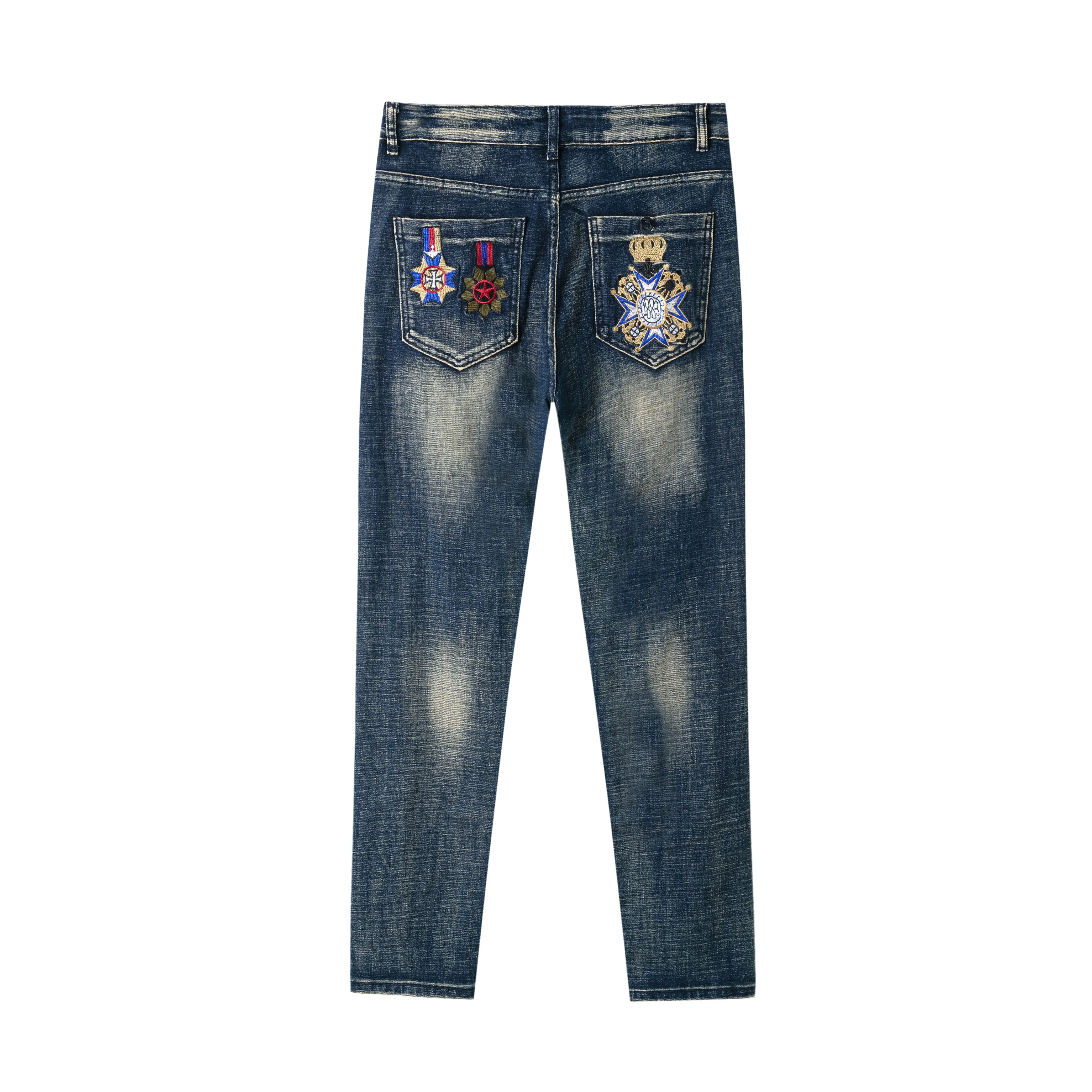 Clothing Manufacturers Washed Embroidery Vintage Hole Custom Skinny Pants Straight Jeans Man Slim Men's Jeans Men