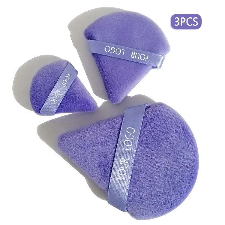 Wholesale Custom Logo Powder Puff Beauty Accessories 3pcs Velvet Large Mini Size Triangle Cosmetic Powder Puff Makeup Sponge Set
