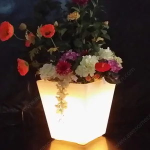 Modern 16-Color LED Illuminated Square Flower Vase Pot Trays Lighted Vase for Planters and Garden Decor