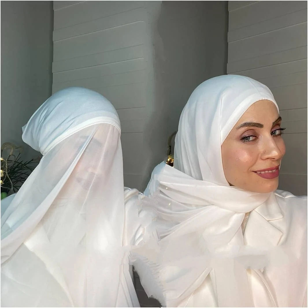 Custom Made Instant Chiffon Hijab With a Bonnet Under Scarf Cap Unique Design Chiffon Hijab Scarf for Muslim Women