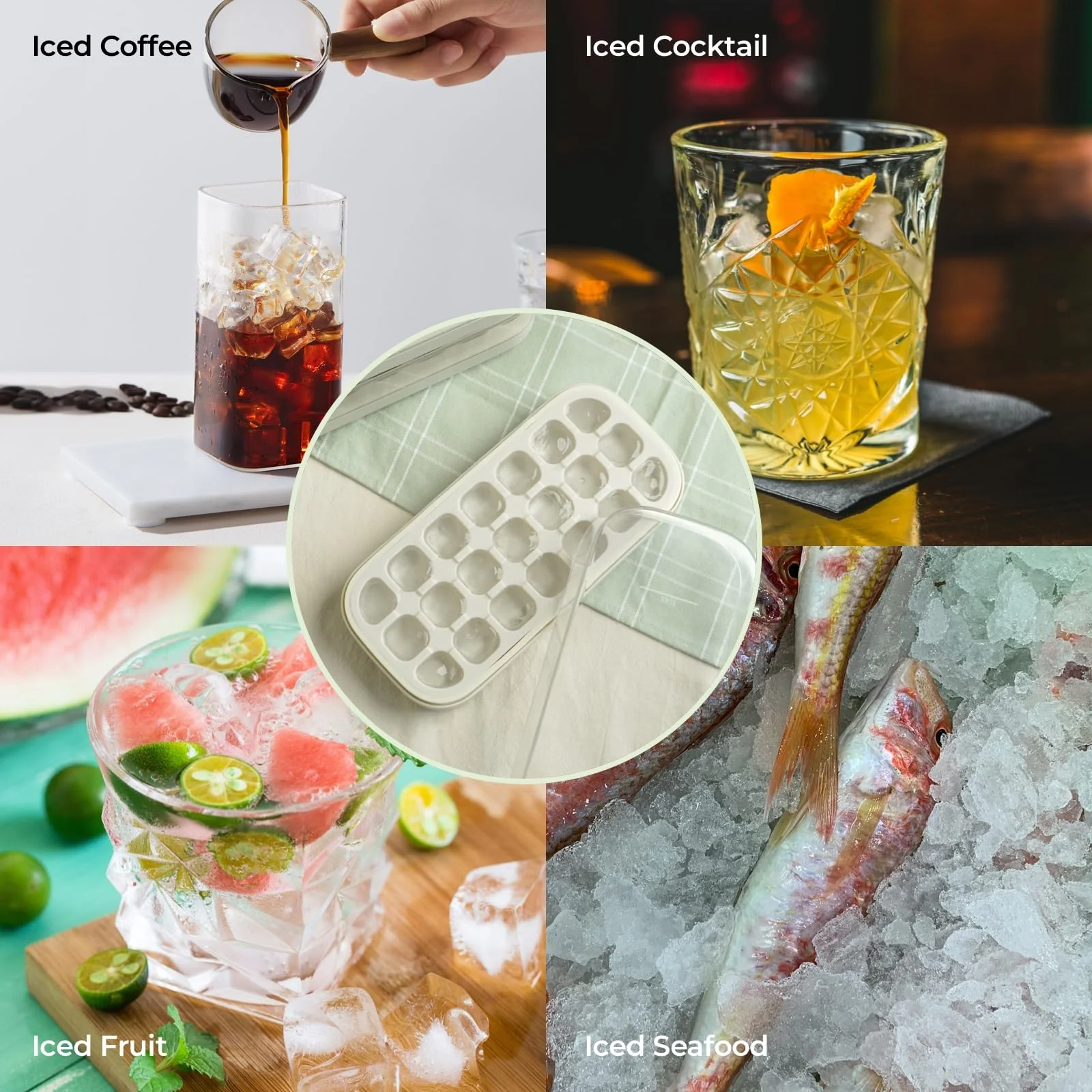 Easy Release Ice Cube Tray & Bin with Quick-Fill Mold