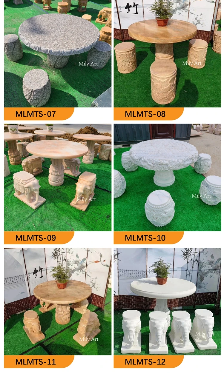 Outdoor Garden Natural Stone Hand Carving Granite Marble Tables & Chairs