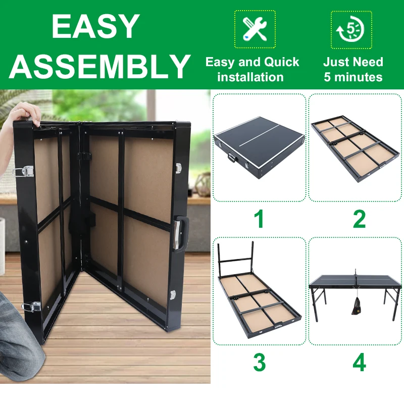Portable Table Tennis Tables MDF Board Mid Size Indoor Outdoor Foldable ...