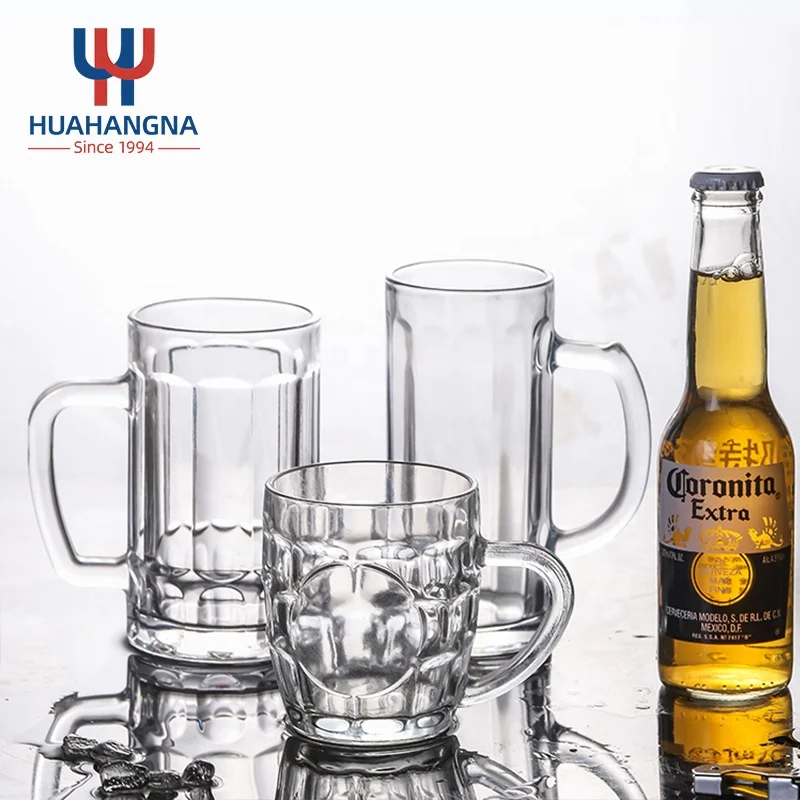 16oz Classic Heavy Base Beer Cup 500ml Large Clear Water Glass with Handle for Pub Bar for Serving Alcohol Beverages