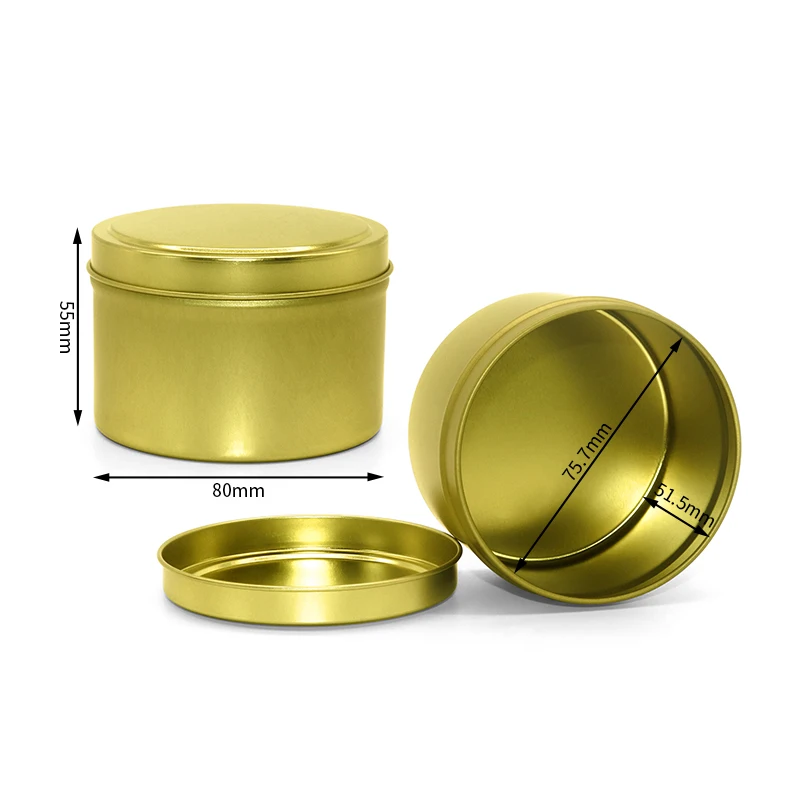 Hot Sale 4 Oz 8 Oz Gold Candle Metal Tin Can Custom Luxury Artwork Black Round Tin Candle