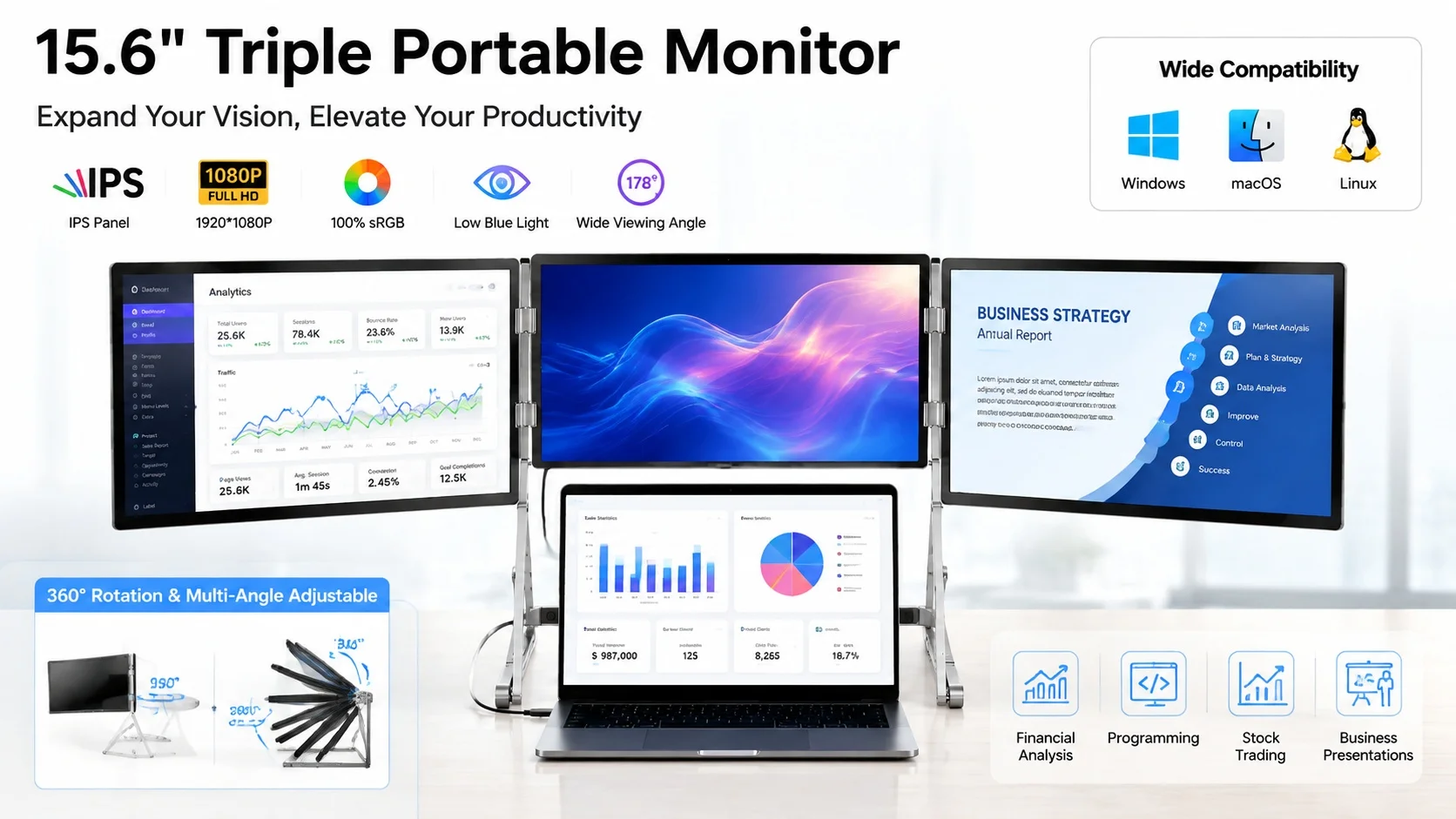 15.6" Aluminium Triple Folding Monitor (1080P / 2.5K Optional) detail 3