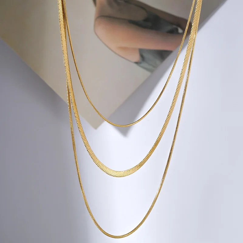 New Multilayer Stainless Steel Snake Chain Necklace Women Fashion Design  Three Layer Gold Chain Necklace(ejnn2714) - Buy Multilayer Stainless Steel 