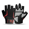 Guantes de medio dedo con velcro, diseño de cabeza de tigre en negro y rojo.