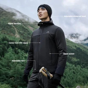 Men's 24 New Slim Coat With Hood Pelliot Outdoor High-Elastic Waterrepellent Breathable Zipper Closure Long Sleeve Casual Jacket