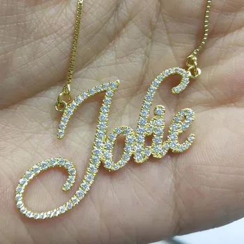 Cursive Personalized Diamond Name Necklace Micro Pave CZ Stones Silver 925 Nameplate Ice out Custom Jewelry