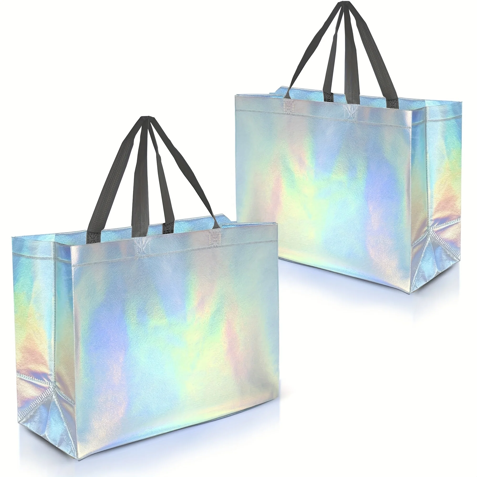 Reusable Laser Iridescent Laminated pp Nonwoven Garment Shopping Tote Bag Personalize Custom Gradient Metallic Non Woven Bag