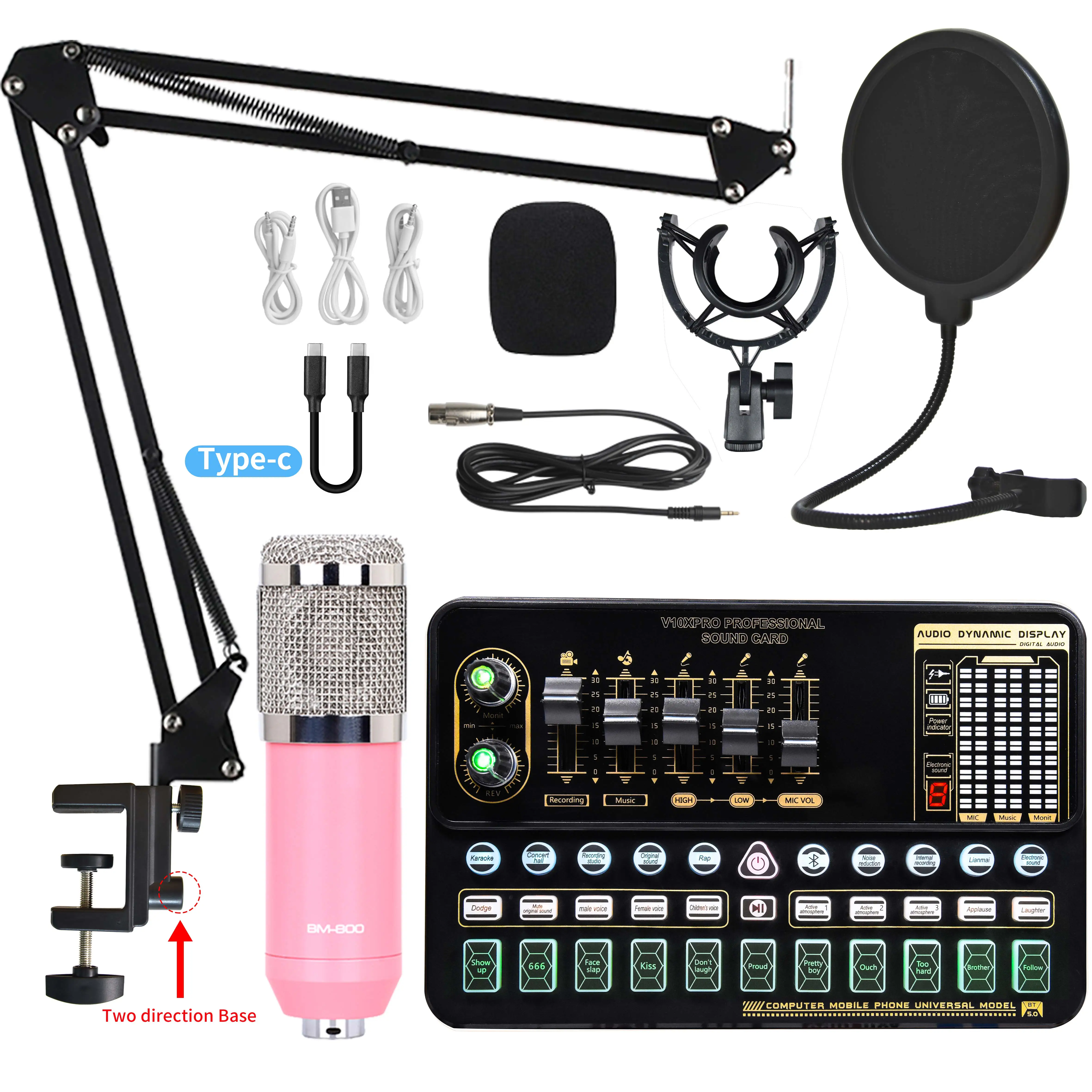 Professional Audio V10XPRO Set BM800 Smart Studio Condenser Microphone New Upgrade Portable LED for Live Noise Cancelling