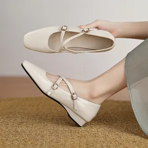 Women's Retro Style Genuine Leather High  Low Fashionable Vintage Design Bridal Dress Shoes Thin Hard-Wearing Heels