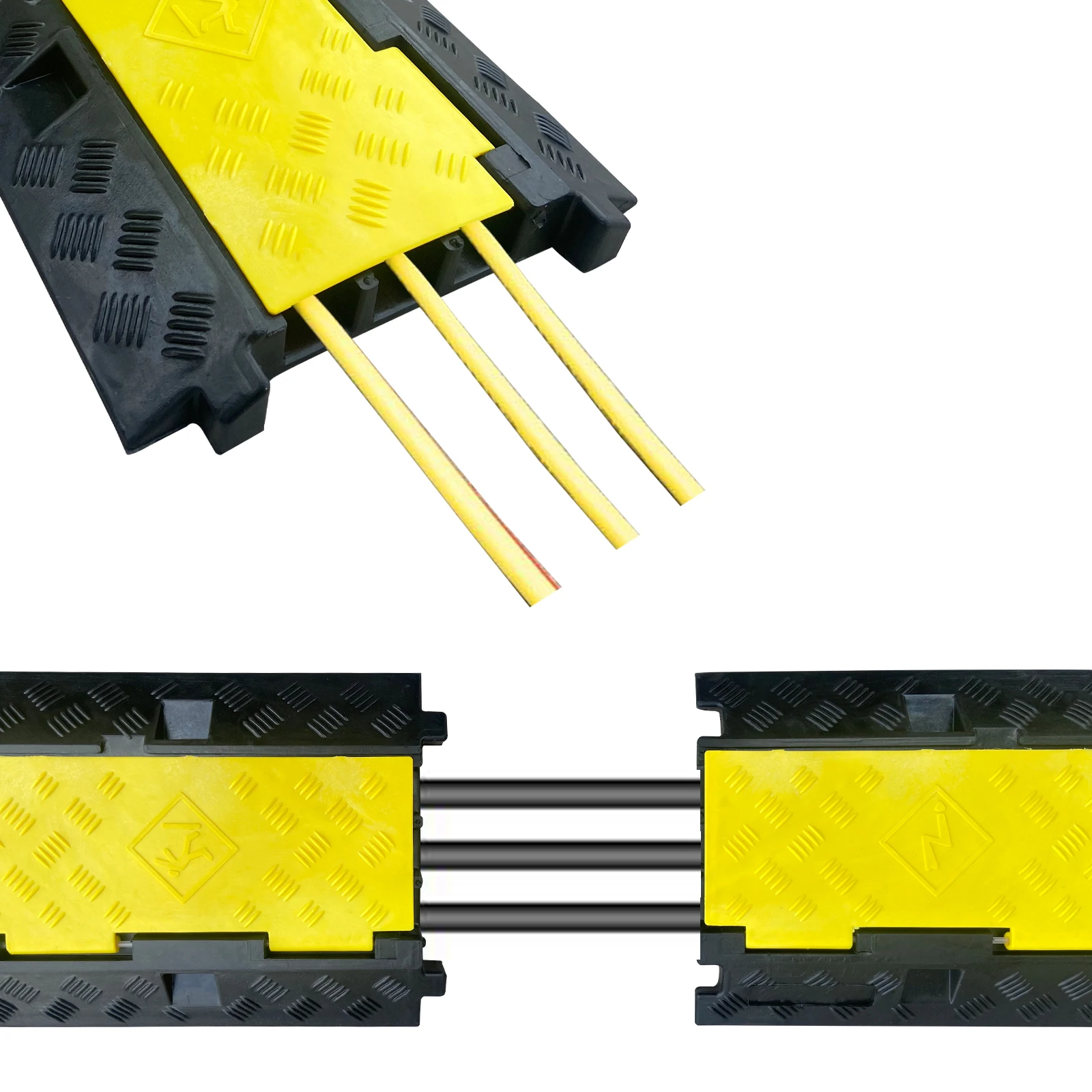 Cable Ramp 1 Pack of 3 Channel PVC Rubber Cable Protector,44000lbs Capacity Heavy Duty Speed Bumps Hose Cord Protector Ramps factory