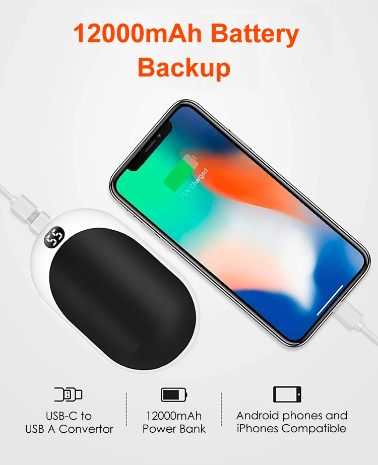 
 New 12000mAh Hand Warmer Power Bank, Portable Pocket Mini USB C Electric Rechargeable Hand Warmer for Winter  