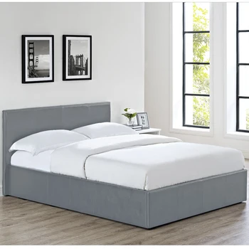 Cheap modern style cushion hydraulic lift up storage grey white black king size high headboard leather upholstered frame bed