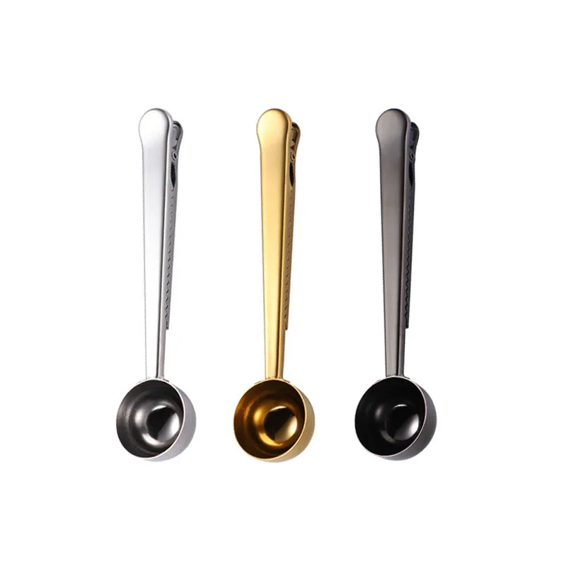 Golden Multifunction Measuring Spoon Metal Milk Powder Coffee Scoop Stainless Steel Coffee Spoon With Bag Clip for Coffee Tea