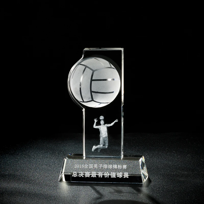 Wholesale Customs New Design Golf Gifts 3D Laser Volleyball Crystal Award