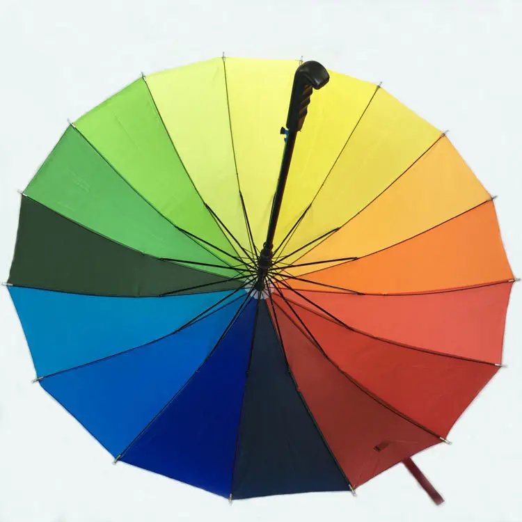 TX884 Customized Logo 16K Automatic Open Iridescence Umbrella Golf Windproof Parasol Long Straight Handle Rainbow Umbrella