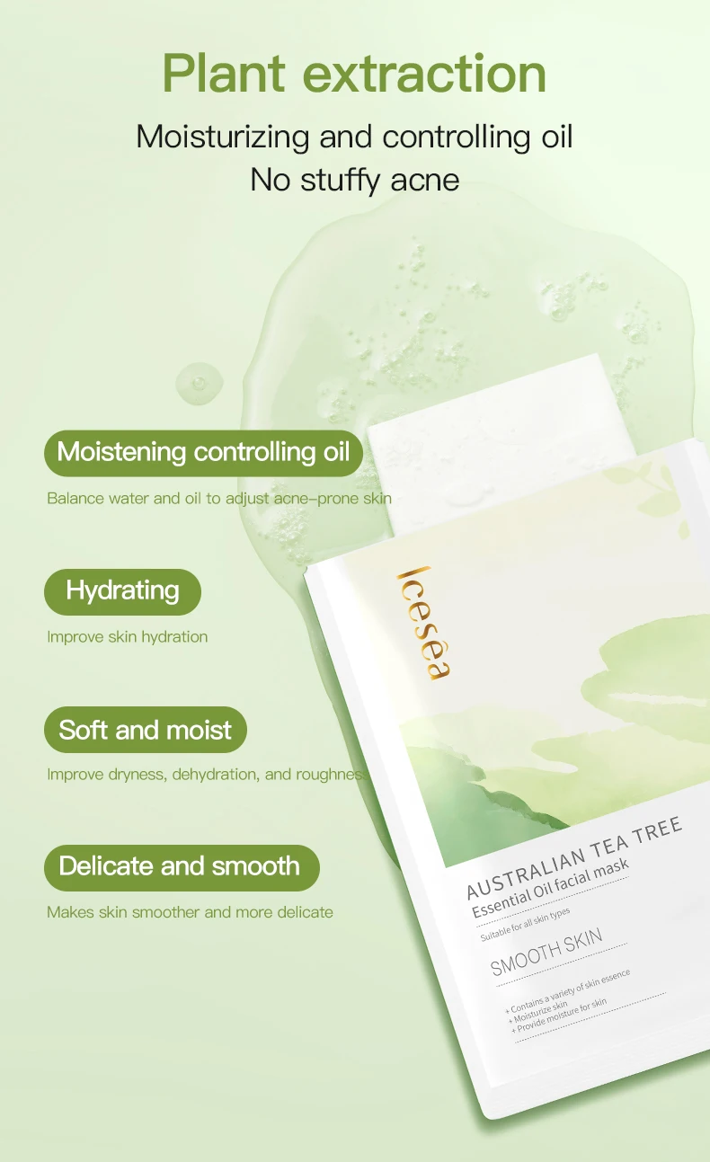 Wholesale Icesea Natural Australian Tea Tree Herbal Sheet Face Moisturizer Pimple Reduction Pore Cleansing Private Label Service(pic2)