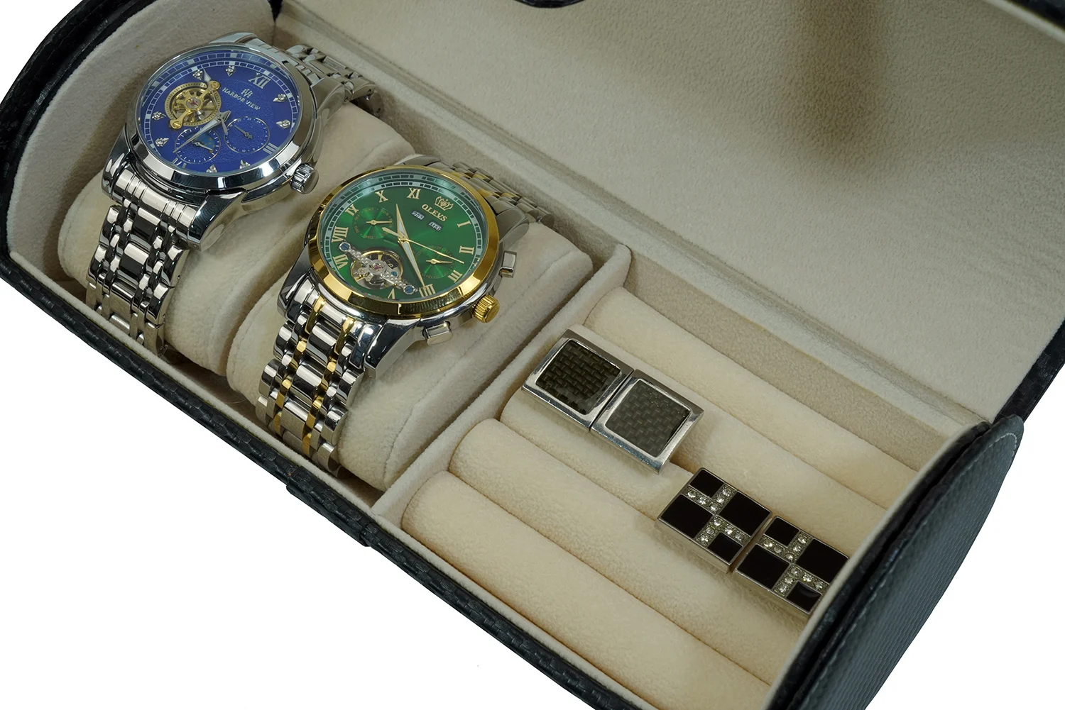 Luxury Travel Leather Jewelry Gift Box Watch Cufflink Case For 2