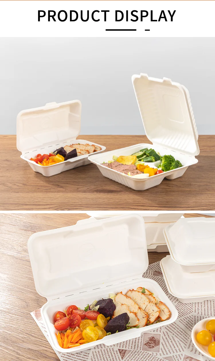 100% Sugarcane Bagasse Fibers Home Compostable Clamshell Take Out Food ...
