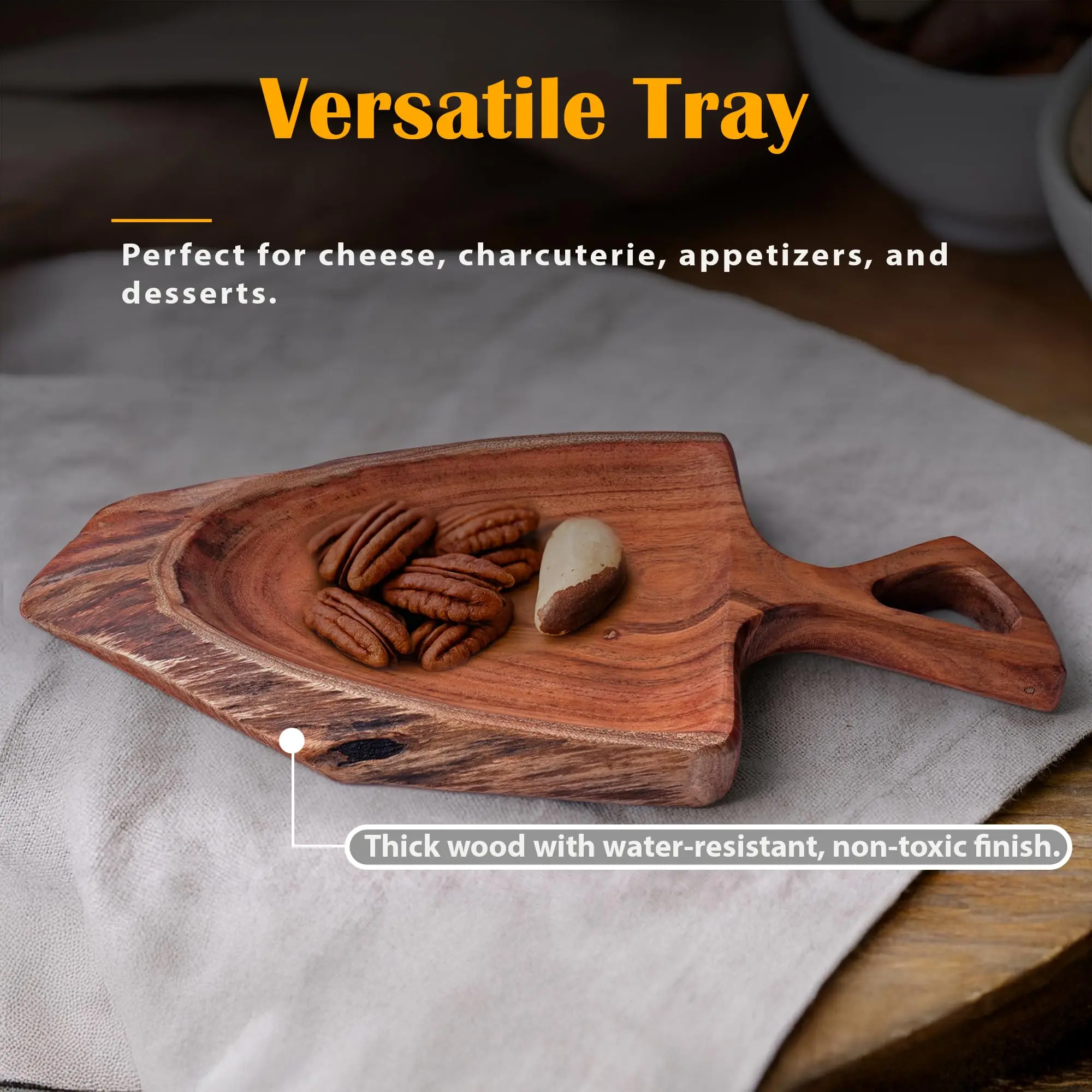 product charcuterie board with handle acacia wood live edge rustic wooden serving tray for cheese snacks farmhouse kitchen decor-4
