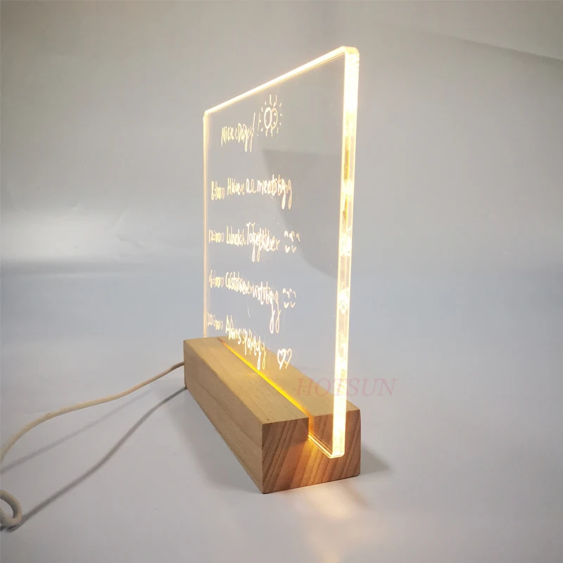 Fast Delivery LED Light up Message Board Acrylic Dry Erase Board with Wooden Base Stand