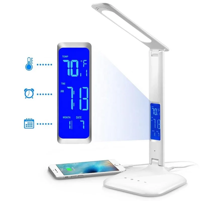 LED Folding Computer Desk Light Reading Lamp With Thermometer Calendar And Alarm Clock