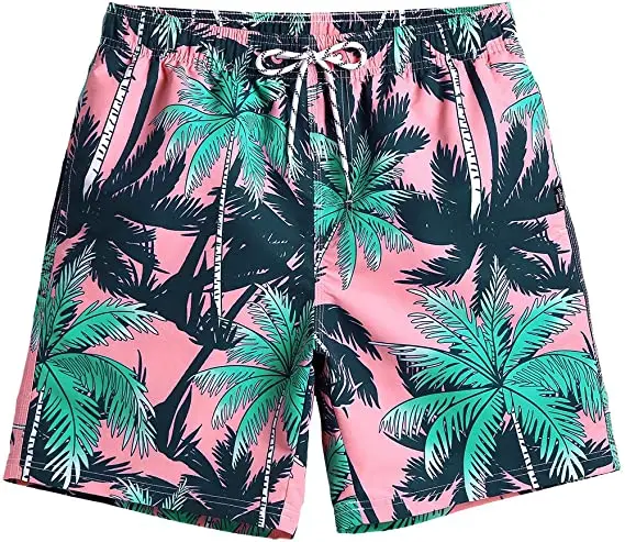 wholesale custom flora design all over printed men's polyester quick qry mesh lined swim trunk beach shorts132_voghion.com
