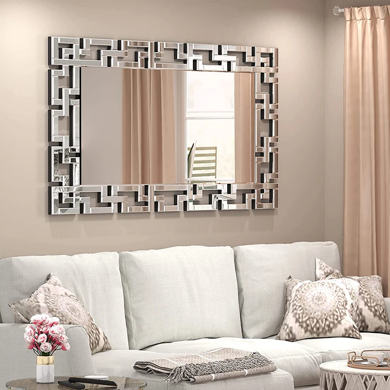 GOPLUS Specchio Da Parete Con Ganci, Specchio Rettangolare Con Cornice In Legno Specchio Decorativo Rustico Per Soggiorno Camera Da Letto Ingresso Bagno Facile Installazione 90 X 55 Cm 81601781