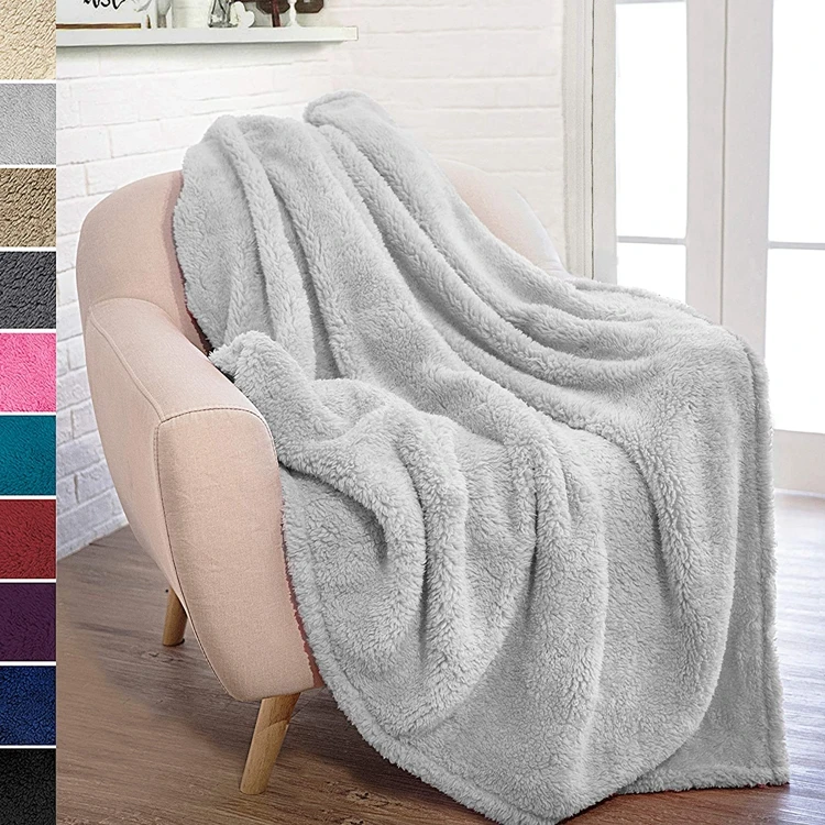 100% Polyester Soft Warm Sherpa Throw Flannel Fleece Blanket