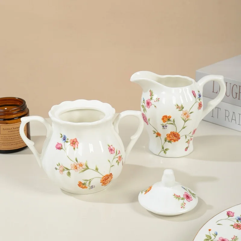 product wholesale ceramic flower prints cup and saucer set elegant tea pot set restaurant personalized decal tableware set-3