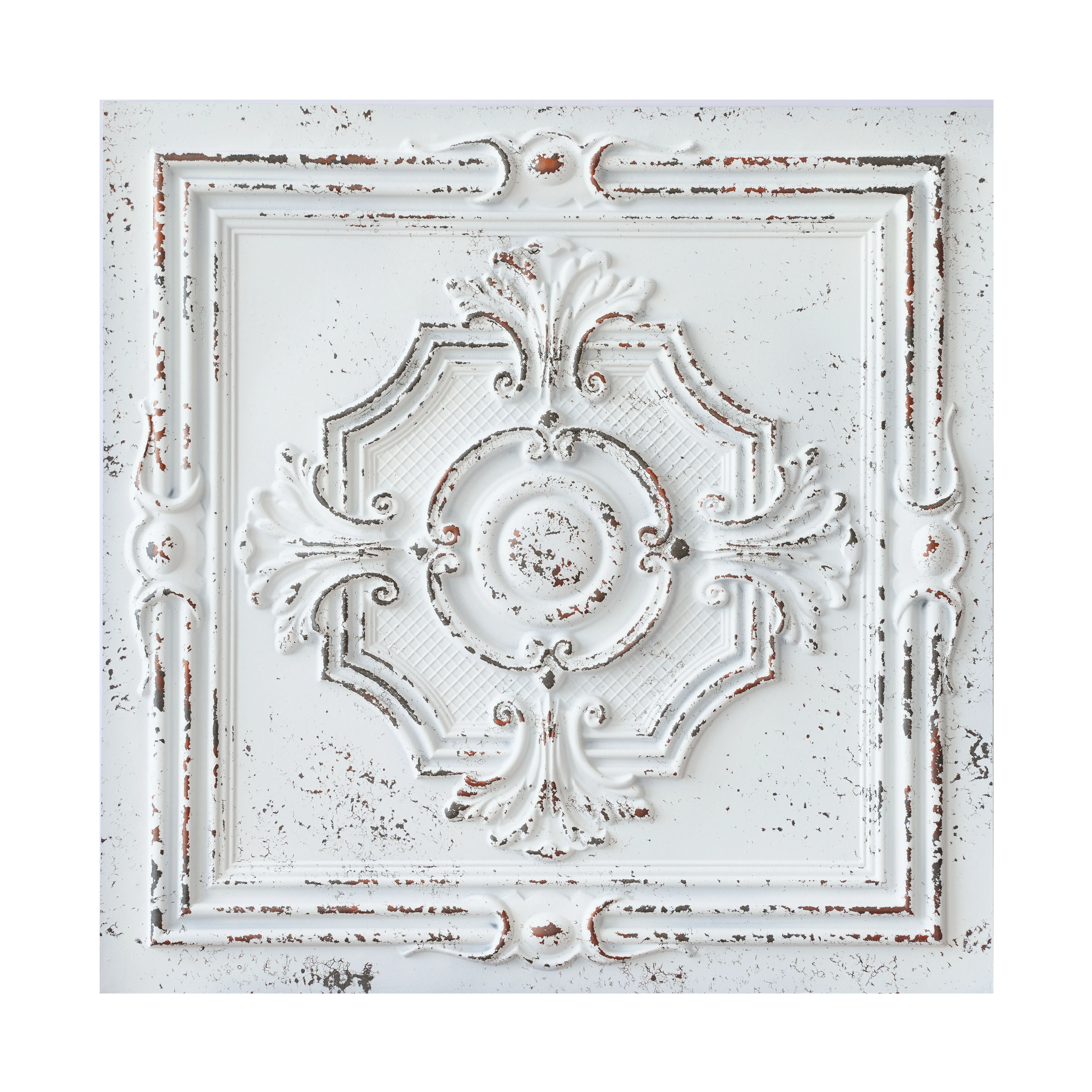 PVC Tin Ceiling Panel Embossed Stereoscopic Wall Board Vintage Ceiling for Cafe Club Salon PL38 Distress crack white black