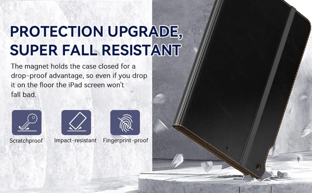 product laudtec shockproof pu leather tablet cover multi angle stand case with pencil holder card pocket for ipad 9th generation pbk327-4