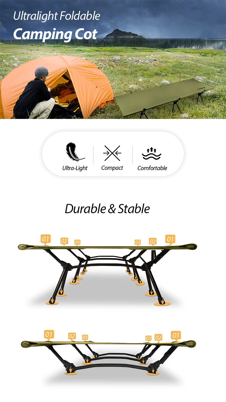 Aluminum Frame Folding Cot Camping Folding Bed Foldable Bed Outdoor