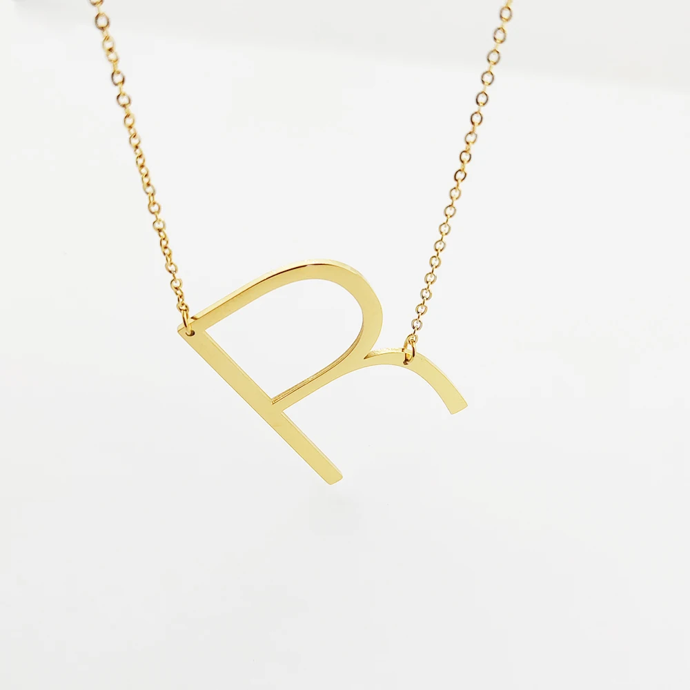 Simple Design 18K Gold Plated 26 Letter Necklace Thin Chain Initial Alphabet R Pendant Necklace Women Jewelry Gifts