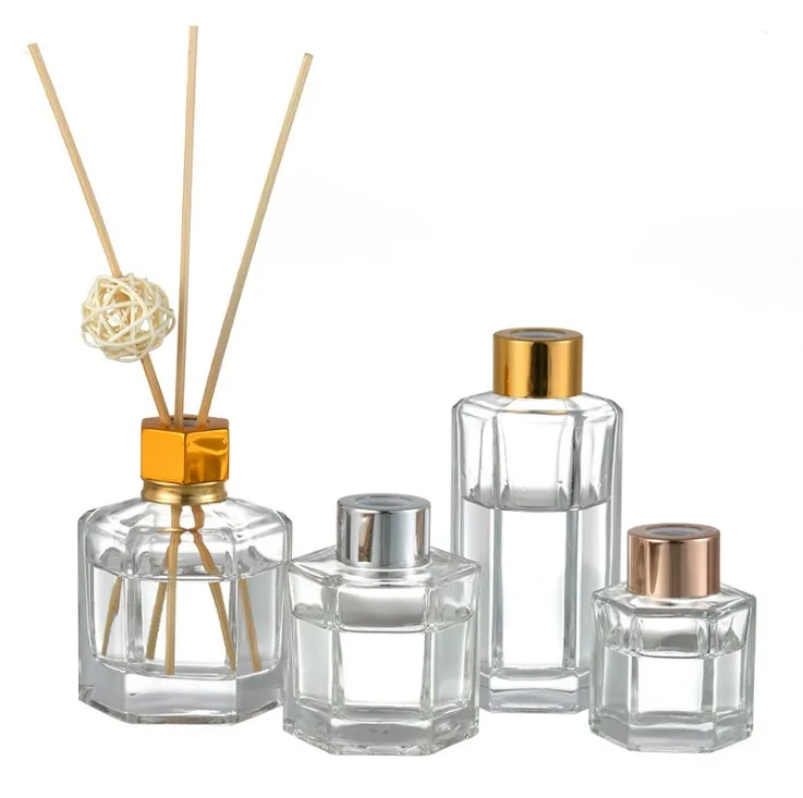 50ml 100ml 120ml Hexagonal Glass Fragrance Bottle with Reed Diffuser Empty Cosmetic Packaging Screw Cap CN;JIA Use Perfumed