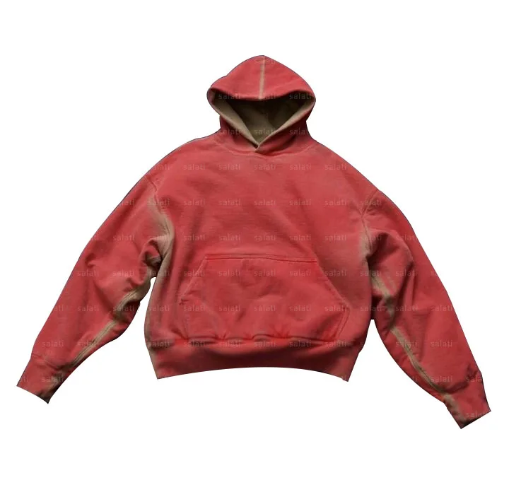 Custom 500 GSM Thick Cotton French Terry Boxy Heavyweight Pullover Plain Blank Sun Faded Vintage Acid Wash Hoddie Hoodie for Men gallery 7