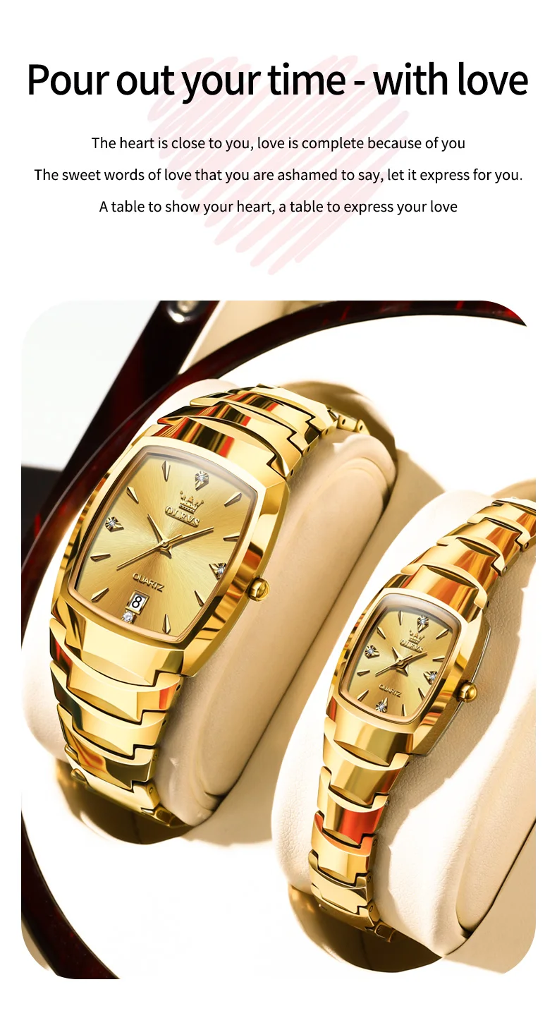 OLEVS 7006 Charm Fashion Couple's Watch Square Classic Stainless Steel Bracelet Women and Men Wrist Watch Reloj Waterproof Watch