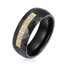 Fashion Jewelry Engagement Ring Black Gold Steel Ring 8MM Hammered Tungsten Men Rings Tungsten Wedding Rings for Men