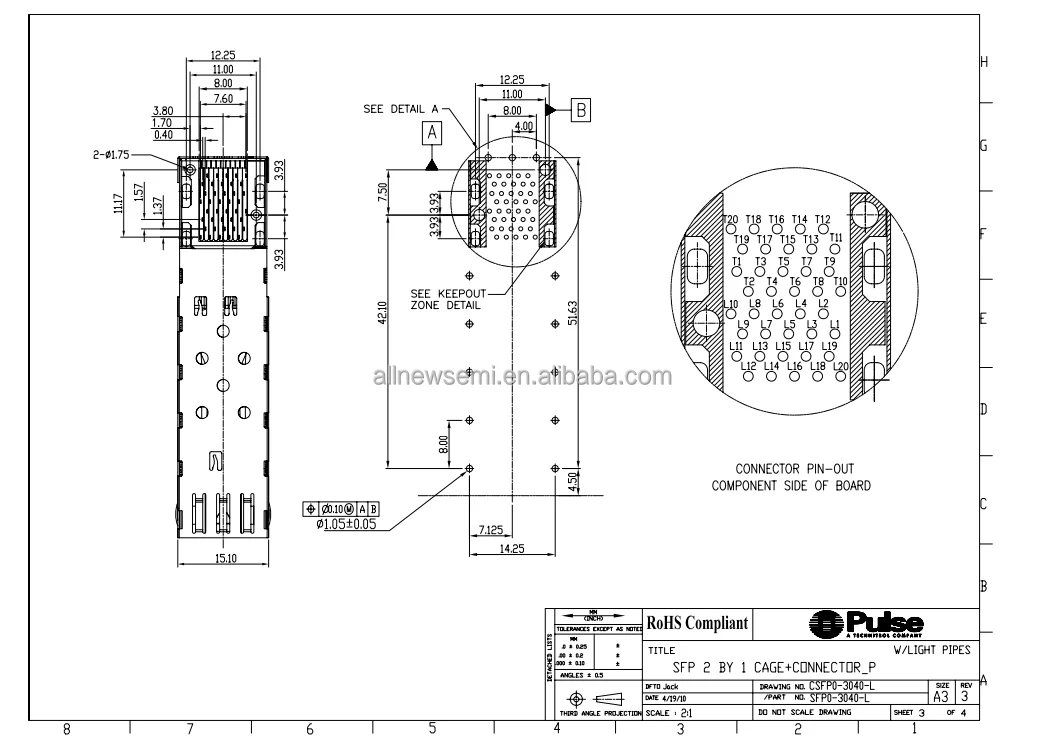 Hot sale Original SFP0-3040-L Pluggable Connector Assemblies 40 Position SFP Receptacle with Cage Ganged Press-Fit Connector