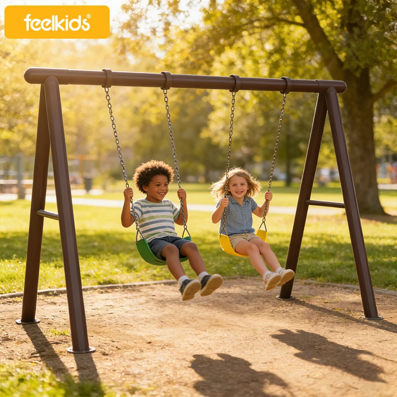 Feelkids Plastic Swings Set with 2 Seats-Multi-Play Kids Fitness Equipment for Kindergarten & Home Backyard Outdoor Playground