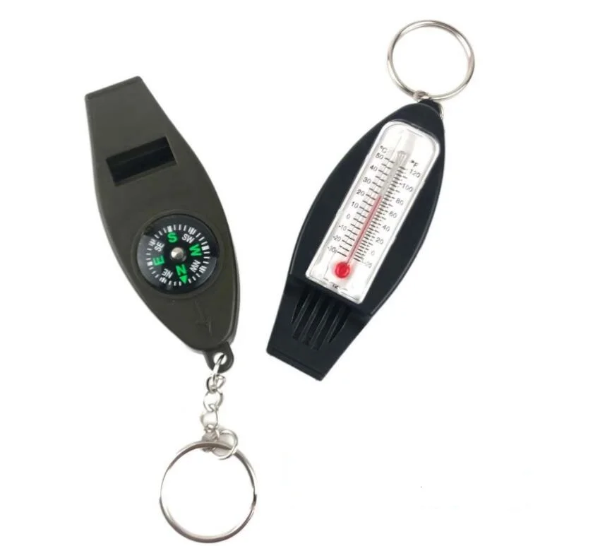 4 in 1 Outdoor Camping Multifunctional Lifesaving Emergency Survival Whistle with Compass Firestarter Thermometer