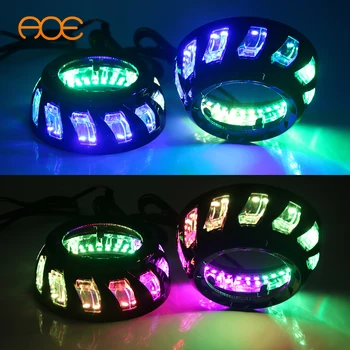 3-Inch Turbine Shroud LED Headlights with RGB Chasing Angel Eyes