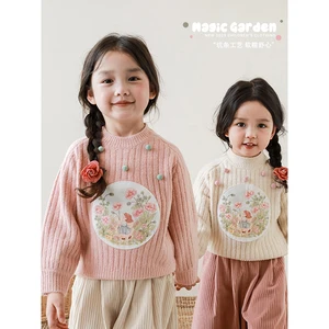 New Arrival Girls Custom Digital Labeling Pullover Sweater 2023 Autumn Winter Children's Lively Soft Top