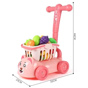 Newest Plastic Kid Pretend Play Toy Shopping Cart Mini Trolley with Vegetable