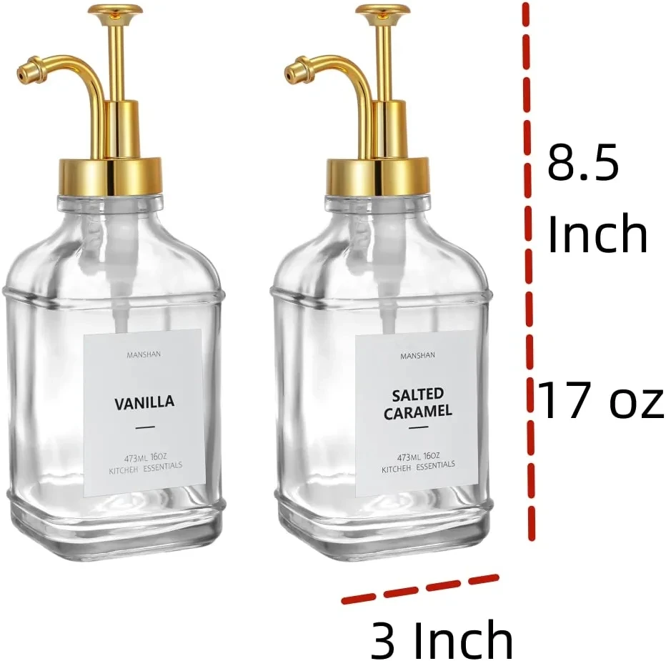 Premium Syrup Dispenser Coffee Pump Dispenser Square Glass Syrup Bottle