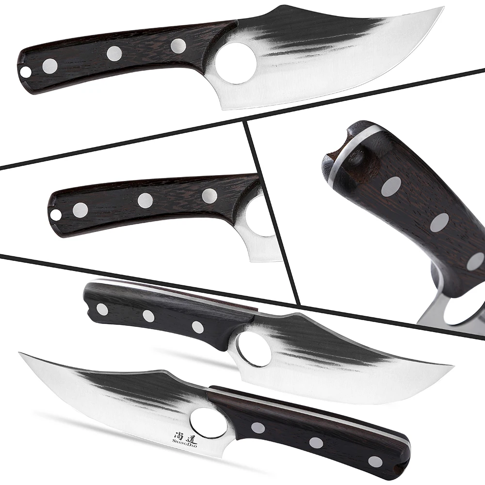 SHANGDAO 15 cm Ausbeinmesser aus hochkohlenstoffhaltigem Edelstahl mit Lederscheide für Outdoor- und Küchenarbeiten_voghion.com